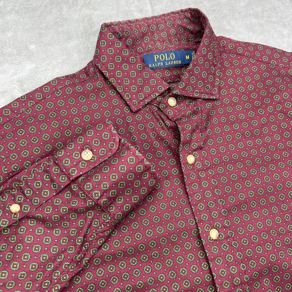 Polo Ralph Lauren Shirt Mens Medium Geometric Dress Long Sleeve Button Up Preppy